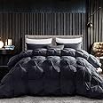 Luxurious Goose Down Feather Fiber Comforter Duvet Insert, Exquisite Pinch Pleat Black Design, Oversize Palatial King 120 x 98, Premium Baffle Box 100% Egyptian Cotton, 90 oz Fill Weight