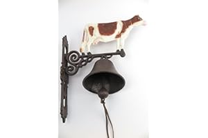 CLEVER-DEKO Cloche murale Jardin Cloche Vache Fonte Fer Fer Cloche Métal Cloche Cloche de bateau antique marron rustique Ferme la cloche