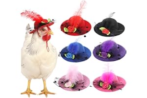 ADLABLD 6Pcs Chicken Hats for Hens, Mini Feather Top Chicken Helmet Christmas Accessories with Adjustable Elastic Chin Strap, Funny Small Hat Tiny Pet Hat for Costume Rooster Duck Hamster Parrot Bird