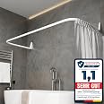 Tringle De Rideau De Douche En Forme De U 70x165x70 Cm - Montage Mural Noir, Barre D'Angle Acier Revêtement Poudre, Sans Support Plafond