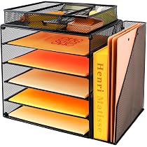 HMXLJJY Bac à courrier - Organiseur de documents A4 - Plateau de fichiers de bureau avec rangement empilable - Organiseur de papier de bureau avec porte-stylo (blanc