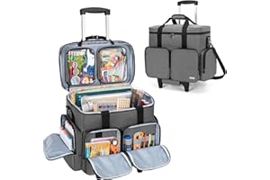 CURMIO Borsa per Album di Ritagli con Custodia Imbottita per Laptop, Borsa per Album di Ritagli con Ruote con Carrello Staccabile e Bordo Inferiore in Legno, Borsa per lavori Artigianali per