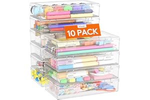 Lifewit Pennlåda i plast med snäpptätt lock, stor kapacitet hårt pennfodral, stapelbar hantverksorganisatör för konsttillbehör, kontor, 10-pack