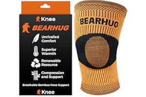 Bearhug Bamboo Knee Support For Women and Men - Compression Sleeve Knee Brace for Running, Walking, Weight Lifting & Skiing - Knee Sleeves Braces to Aid Arthritis Pain Relief, L