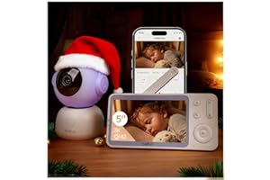 Boifun Video Baby Monitor 2K con Display 5", Telecamera a 360°, App iOS/Android, Rilevamento Pianto/Movimento/Temperatura, Visione Notturna, Batteria Potente, con/senza WiFi, per Neonati e Bambini