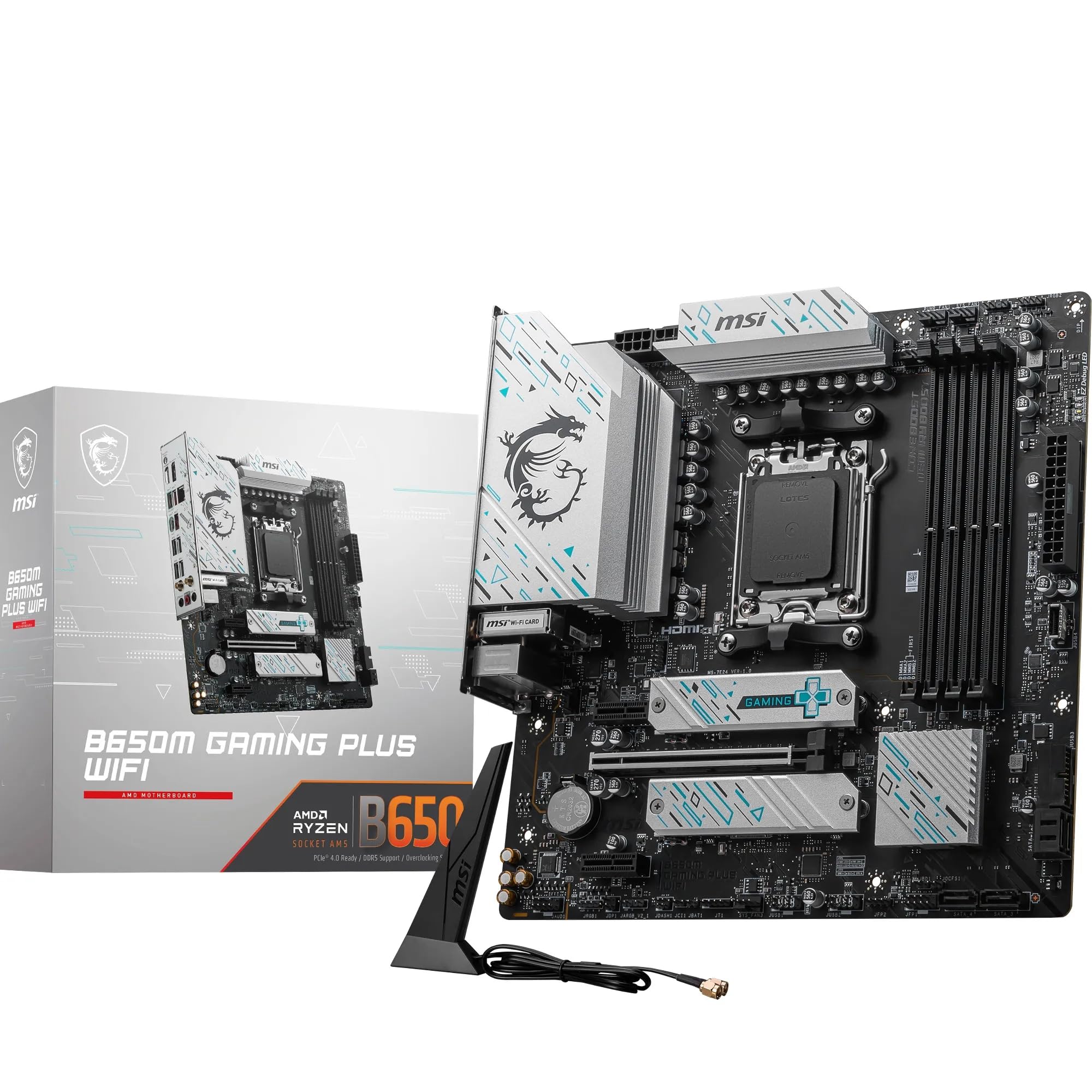 MSI B650M Gaming Plus WiFi Motherboard, mATX - Supports AMD Ryzen 7000 Series Processors, AM5, DDR5 Memory Boost 7800+MHz/OC, 1 x PCIe 4.0 x16, 2 x M.2 Gen4