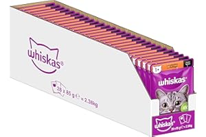 Whiskas 1+ karma dla kotów, drób w sosie, 28 x 85 g (1 opakowanie) – wysokiej jakości mokra karma dla dorosłych kotów, w 28 woreczkach porcjowanych