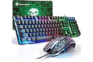 CROSS ZEBRA Juego de Teclado y ratón para Juegos, 104 Teclas, Teclado QWERTY retroiluminado arcoíris, 2400 dpi 4 Botones, cómoda Alfombrilla de ratón con Cable USB, Compatible con Windows Mac, PC, PS4, Negro