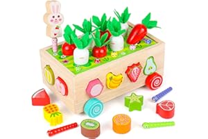 Victse Jouet Montessori, Jouet en Bois de Carotte, Puzzle Educatifs, Jeu de Peche, Reconnaître Animaux Légumes, Cadeau Enfant 1-6 Ans
