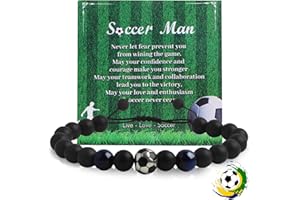 QARULG Regali Braccialetto di Calcio per Ragazzi Braccialetti Figlio di Calcio Bracciale Pallone in Pietra Naturale 3D Regolabile con Biglietti Motivazionali Per Adulti Adolescenti Laurea Festa del Papà
