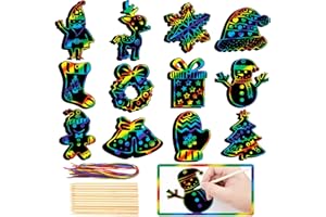 GOMANCHE 48 Stück Weihnachten Kratzbilder, Kratzpapier Bastelset, Weihnachtsmann, Elch, Schneeflocken, Kranz, Glocken, Weihnachtsbaum DIY Regenbogen Magie Kratzpapier Ornamente für Party Favor Urlaub Dekor