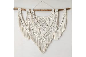 CBXSF Gran Pared Colgante Macramé Madera Flotante Natural Decoración de Paredes Bohemias Tapiz de Macramé Encima de la Cabecera Decor de Boda de Macramé,90cm (Anchura) X 80cm (Longitud)