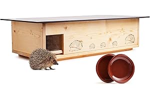 WOID HERZ Hôtel pour hérisson XXXL (IG5) avec entrée labyrinthe et clapet pour rats - Avec fond et ouverture de toit amovible pour un nettoyage plus facile - 2 mangeoires