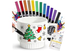 AllisWay Kit Ceramica Natalizia, Hobby Creativi Adulti-Kit Fai da te per Dipingere Include una Tazza in Ceramica e 12 Pennelli, Regali di Natale Personalizzati per Bambini e Adulti