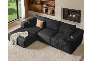 DURASPACE 108'' Modular Sectional Sofa, Cloud Boneless Couch with Deep Seat, Cup Holder, Memory Foam, Corduroy L Shaped Couch for Living Room Bedroom, No Assembly Required