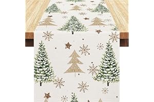 Vorysum Runner Tavola Verde Albero di Natale Decorazioni Natalizie Beige Fiocco di Neve Centrotavola Natalizio Tovaglia Natale Runner da Tavolo Moderno Runner Autunnale Natalizio 33 x 183 cm