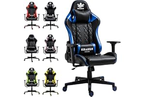 KRAKEN CHAIRS Fotel Gamingowy, Krzesło Biurowe Dla Gracza, Regulacja Wysokości, Ergonomiczne krzesło z regulowanymi podłokietnikami 3D i oparciem, Poduszką lędźwiowa, Zagłówek, Czarno-Niebieski