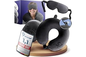 Vacanity 2in1 Snooze Zone – Größenverstellbares Memory Foam Nackenkissen Flugzeug, einzigartiges Reisekissen, kompakt verstaubar, praktisches Nackenhörnchen für Reisen – Schwarz