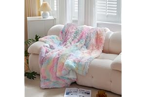 Wajade Blanket for Girl Large Colorful Rainbow Faux Fur Throw Super Soft Warm Fluffy Blanket for Sofa Couch (160x200cm)