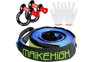 MAIKEHIGH Cordes de Remorquage 10 Tonnes 5M x 5cm, Sangle de Remorquage 22,000 Lbs Voiture Récupération pour Récupération Hors Route avec 2 Crochets Renforcés, 2 Gants (Bleu)