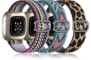 Oielai 3 Pack Compatible con Fitbit Versa 4 Correa/Fitbit Versa 3 Correa/Fitbit Sense Correa Mujeres Hombres, Correa Trenzada Deporte de Nylon Elástico para Versa 4/ Versa 3/Sense