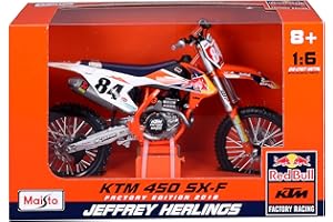 Bburago Red Bull KTM Supercross SX450 Jeffrey Herlings, 1:6 Scale, Detailed Diecast Model, Working Suspension, Moving Steering, Stand Included, Recommended Age 8+ Years