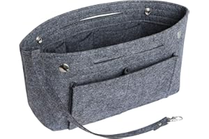 HyFanStr Feutre Organisateur de Sac avec Détachable Porte-Clés, 9 Poches Interieur de Sac a dain Gris Grand