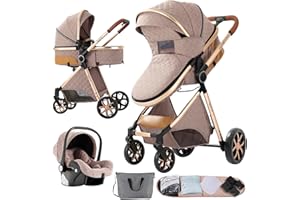 Nine point nine Carrito Bebe 3 en 1, Carricoche Bebe 3 Piezas con Capazo Grande Cómodo, Carro Bebe 3 Piezas Empuje Bidireccional Reversible, Cochecito Bebe Marco de Aleación Aluminio (V9 Khaki)