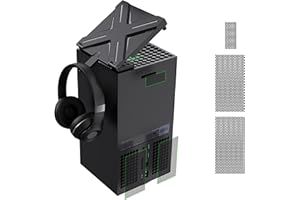Benazcap Osłona przeciwpyłowa do Xbox Series X z 3 osłonami na filtr kurzu, regulowana wielofunkcyjna ochrona przed kurzem ze stojakiem na zestaw słuchawkowy, czarna