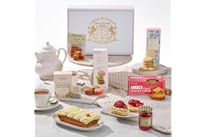 Edmond & Charles Luxury Afternoon Tea Hamper | Premium Gift Box with Teas, Gourmet Biscuits, Fresh Carrot Cake, Macarons, Fudge, & Jam | Hampers Presents for Women | Set of Artisanal Birthday Treats