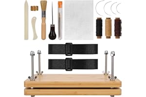 PEUTIER 22pz Pressa per Libri Set, Rilegatura Libri Legno Portatile con Tessuto di Rilegatura Cartella per Osso Aghi Linea Cera Punteruolo Ditale Anello Colla Cinghie Pennelli per Rilegatura Libri