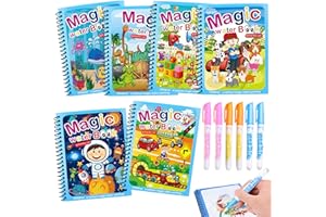 QJFHURB Magic Water Coloring Book 6 pezzi Libri ad Acqua Bambini Drawing Libro da Colorare Doodle con Pen Penna Magica di Pittura per Riutilizzabile Magico Disegno Istruzione Toy Educativo Giocattolo