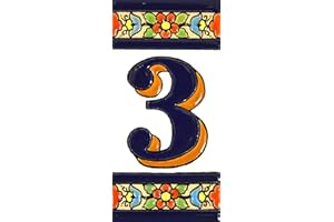 ART ESCUDELLERS House numbers 4 inch. Handpainted house number tiles for signs, addresses and names. Address numbers for houses. House address numbers and letters. Design FLORES MEDIANO 4,29" x 2,13" (NUMBER 3)