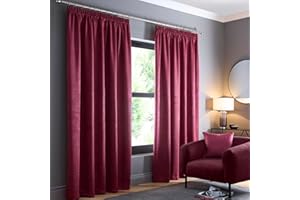 Fusion Wine Red Curtains W90 x L90 – 100% Cotton Pencil Pleat – Thermal & Blackout Drapes – 2 Panels – Claret Window Treatment for Bedroom & Living Room