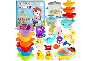 Lubibi Set di Giochi Bagnetto Neonato Giocattoli, 25 Pcs Giocattoli Per La Vasca Da Bagno, a Tema Animale Da Oceano, Galleggianti Che Spruzzano, Educativo , Giocattoli Regalo Per Bambini Sopra 6 Mesi