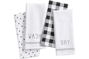 Elrene Home Fashions Sentiments - Asciugamani da cucina, in cotone, colore nero/bianco, 45,7 x 71,1 cm (set da 4)