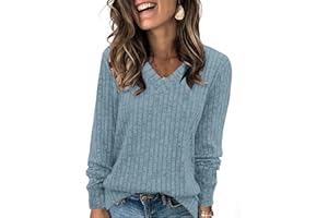 Aokosor Long Sleeve Tops Women UK- V Neck Jumpers for Women Ladies Basic Lightweight Tunic
