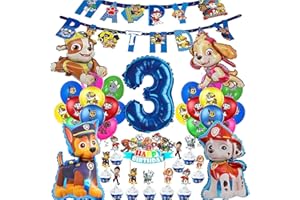 Decoration Anniversaire Pat' Patrouille, Deco Ballon Anniversaire 3 an Garçon, Patte Patrouille Ballon, Banniere et Cupcake Toppers Déco Anniversaire Enfant (Numéro 3)