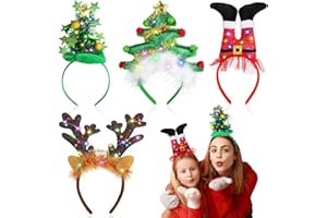Beipegin 4 Piezas LED Diadema Navidad,iluminan Diadema Accesorios Navidad Elfos Navideños y Arbol de Navidad Diademas de Navidad para Adultos y Niños Fiesta de Navidad