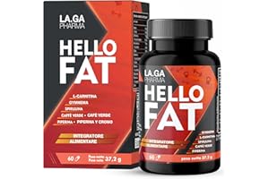 LA.GA HelloFat© Brucia Grassi Integratore con Spirulina, L-Tirosina, Arancio Amaro, Piperina, Cromo. Dimagrante, Termogenico, Drenante per Uomo e Donna, Formula Completa, 60 Capsule Made in Italy, 2 Mesi
