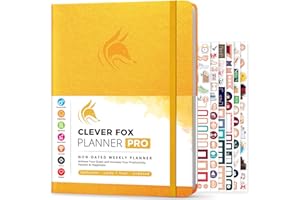 Clever Fox Planificador PRO - Organizador Personal de Vida Semanal y Mensual para Mejorar la Productividad, la Gestión del Tiempo y Alcanzar Tus Metas - A4, Sin fechas 1 Año - Ámbar Amarillo