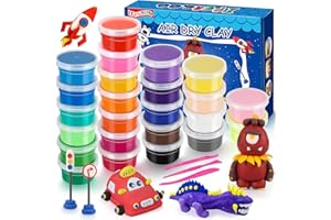 iFergoo Air Dry Clay, 24 Colors Modelling Clay Ultra Light Magic Clay, Soft & Stretchable DIY Molding Clay with Tools, Children Boys Girls Toys
