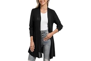 iClosam Gilet Femme Long Drapé Ouverte Devant Tricot Décontracté Veste Femme Longue Cardigan Léger Long Femme Manches Longue