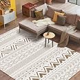 DEFYNEE Tapis Salon Lavable 90x150cm Bleu-Marron - Moquette Chambre Style Moderne Géométrique