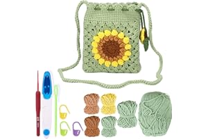 KINBERRY Beginner Crochet Kit,Flowers Mobile Phone Bag Crochet Kit for Beginners Sunflower Potted DIY Crochet Kits for Starters Kids and Adults