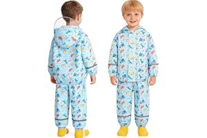 JinBei Set med vattentäta byxor och jackor för barn, 1–7 år | Flickor pojkar 2-delat set regnrock, regnrock med huva, reflekt