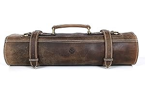 AARON LEATHER GOODS VENDIMIA ESTILO Borsa porta coltelli in pelle, elastico ed espandibile 10 tasche, tracolla regolabile/staccabile, custodia per coltelli da chef (nuvola)