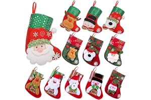 EPESL Klein Weihnachtsstrumpf, 12er Set socken 6,25 Zoll für Kinder von Sequin Geschenkkartenhalter, Weihnachtsmann, Schneemann, Rentier, Bär, Weihnachtsfeier Geschenke Baum Zuhause, Weihnachten Dekoration
