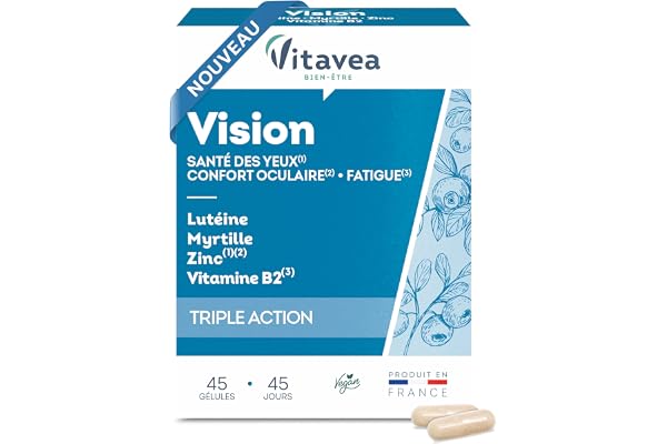 Vitavea Bien-être - Complément Alimentaire Vision - Confort, Santé Des Yeux, Fatigue Oculaire - Lutéine, Myrtille, Vitamine B2, Zinc - 45 Comprimés - Cure De 45 Jours - Fabriqué En France