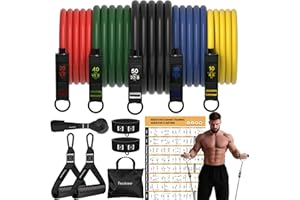 READAEER Resistance Bands Set with Handles, Weight Building Kit 150 lbs Elastic Bands for Yoga Gym Bands with Workout Poster & Door Anchor & Ankle Straps ，Yoga, Home Gym Equipment for Men Women